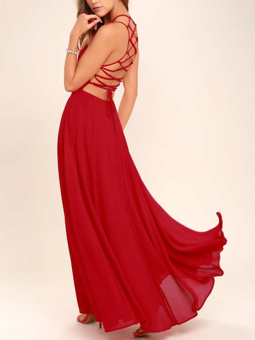 NWT Lulus Strappy To Be Here Red Lace-Up Maxi Dress Size Medium M NEW